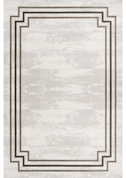 Krem Çerçeveli Etnik Modern Desenli Pamuk Makinada Yıkanabilir Hav Toz Vermez Leke Tutmayan Kaymaz Taban Dijital Makine Baskı Salon Yolluk Mutfak Halı