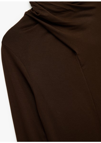 Uzun Kollu Slim Fit Drapeli Dik Yaka Tişört modelleri