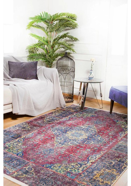 Guarda Kırmızı Göbekli Etnik Modern Desenli Pamuk Makinada Yıkanabilir Hav Toz Vermez Leke Tutmayan Kaymaz Taban Dijital Makine Baskı Salon Yolluk Mutfak Halı fiyatları