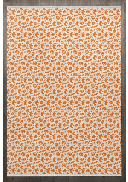 Figürlü Turuncu Pamuk Dikdörtgen Modern Desenli Pamuk Makinada Yıkanabilir Hav Toz Vermez Leke Tutmayan Kaymaz Taban Dijital Makine Baskı Salon Yolluk Mutfak Halı
