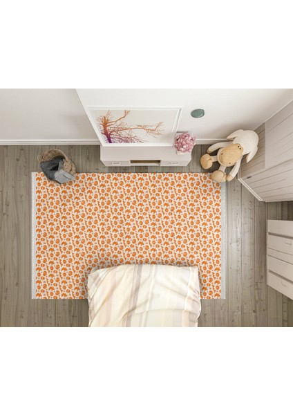 Figürlü Turuncu Pamuk Dikdörtgen Modern Desenli Pamuk Makinada Yıkanabilir Hav Toz Vermez Leke Tutmayan Kaymaz Taban Dijital Makine Baskı Salon Yolluk Mutfak Halı modelleri