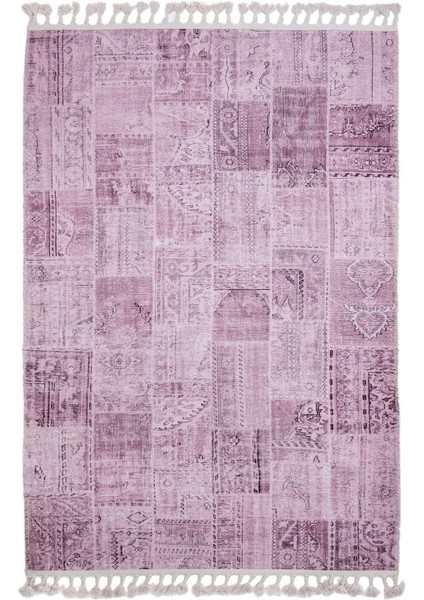 Brezovica Patchwork Pembe Polyester Dikdörtgen Modern Desenli Pamuk Makinada Yıkanabilir Hav Toz Vermez Leke Tutmayan Kaymaz Taban Dijital Makine Baskı Salon Yolluk Mutfak Halı