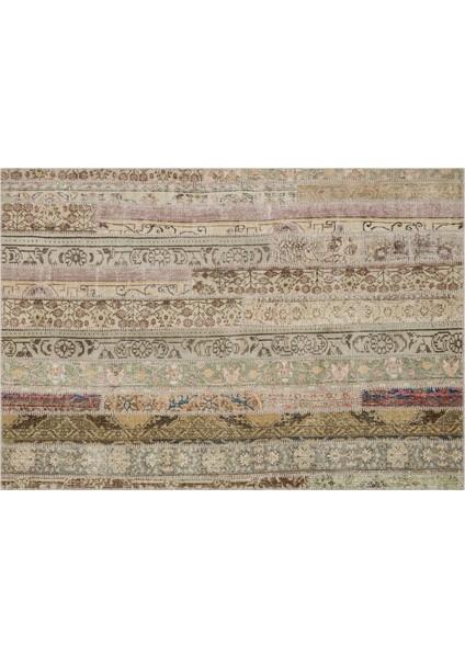 Krem Patchwork Etnik Modern Desenli Yün Hav Toz Vermez Leke Tutmayan Salon Yolluk Mutfak El Dokuma Halı