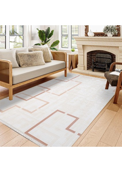 Geometrik Krem Pamuk Dikdörtgen Modern Desenli Pamuk Makinada Yıkanabilir Hav Toz Vermez Leke Tutmayan Kaymaz Taban Dijital Makine Baskı Salon Yolluk Mutfak Halı fiyatları