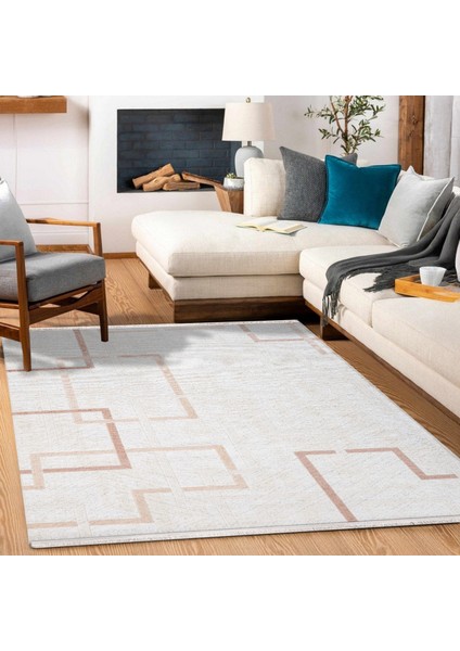 Geometrik Krem Pamuk Dikdörtgen Modern Desenli Pamuk Makinada Yıkanabilir Hav Toz Vermez Leke Tutmayan Kaymaz Taban Dijital Makine Baskı Salon Yolluk Mutfak Halı modelleri