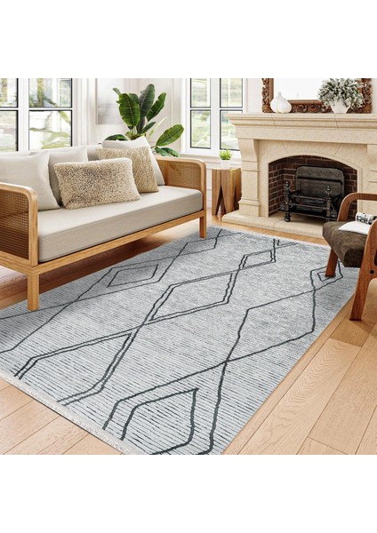 Geometrik Gri Pamuk Dikdörtgen Modern Desenli Pamuk Makinada Yıkanabilir Hav Toz Vermez Leke Tutmayan Kaymaz Taban Dijital Makine Baskı Salon Yolluk Mutfak Halı fiyatları