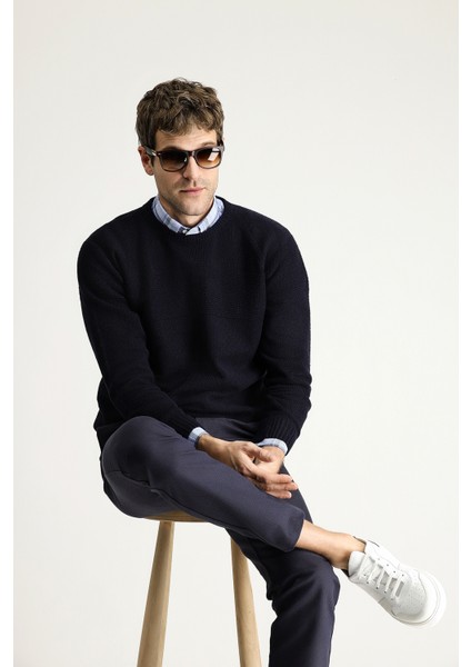 Bisiklet Yaka Slim Fit Dar Kesim Dikişsiz Desenli Yünlü Triko Kazak