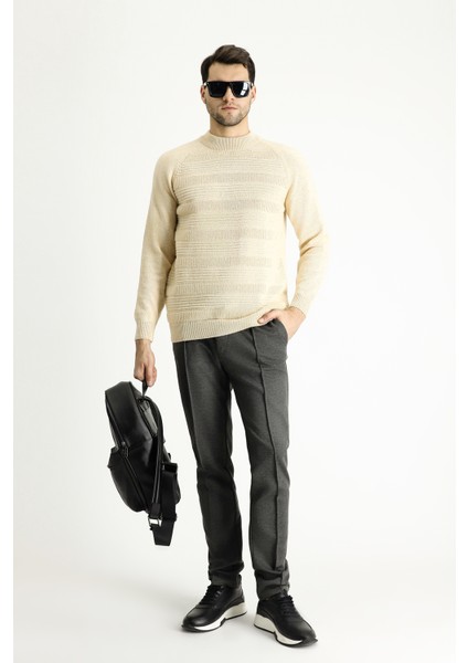 Yarım Balıkçı Yaka Slim Fit Dar Kesim Desenli Yünlü Triko Kazak fiyatları