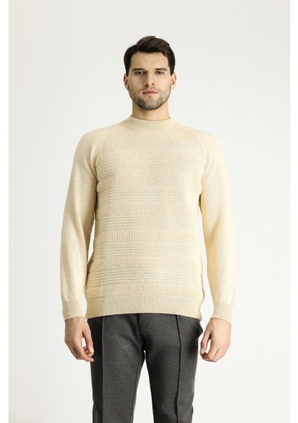 Yarım Balıkçı Yaka Slim Fit Dar Kesim Desenli Yünlü Triko Kazak fırsatları