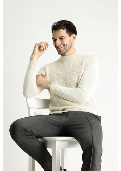 Yarım Balıkçı Yaka Slim Fit Dar Kesim Desenli Yünlü Triko Kazak