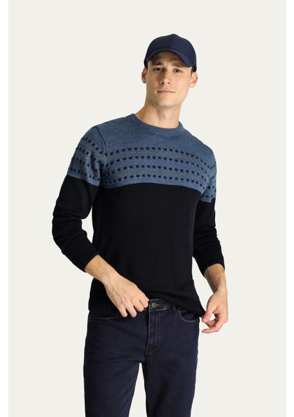 Bisiklet Yaka Slim Fit Dar Kesim Desenli Triko Kazak