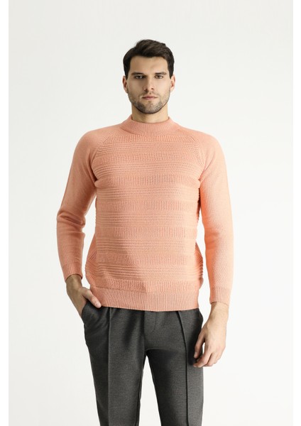Yarım Balıkçı Yaka Slim Fit Dar Kesim Desenli Yünlü Triko Kazak modelleri