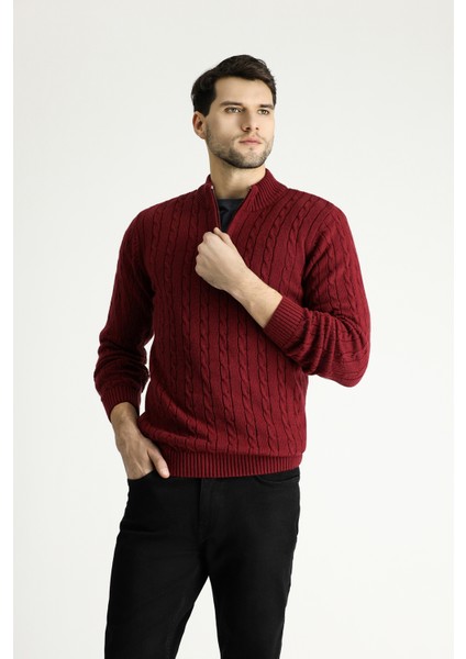 Yarım Balıkçı Yaka Regular Fit Fermuarlı Desenli Triko Kazak