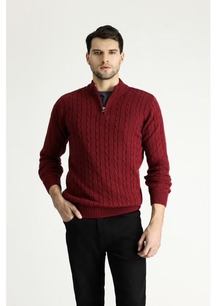 Yarım Balıkçı Yaka Regular Fit Fermuarlı Desenli Triko Kazak fiyatları