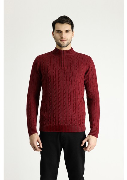 Yarım Balıkçı Yaka Regular Fit Fermuarlı Desenli Triko Kazak modelleri