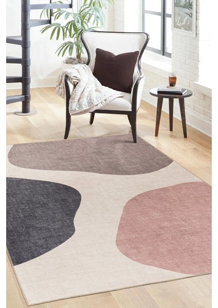 Mnemba Modern Krem Polyester Kare Modern Desenli Pamuk Makinada Yıkanabilir Hav Toz Vermez Leke Tutmayan Kaymaz Taban Dijital Makine Baskı Salon Yolluk Mutfak Halı