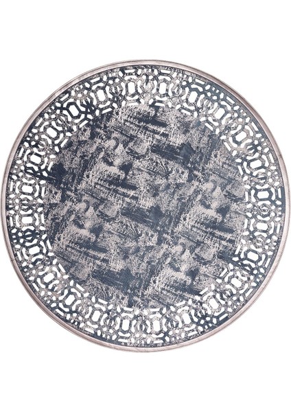 Oberndorf Mavi Modern Etnik Desenli Deri Halı