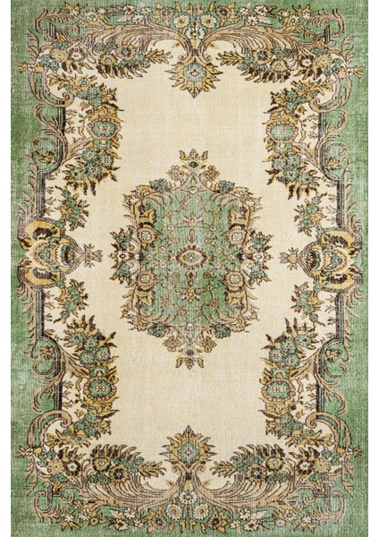 Yeşil Klasik Etnik Modern Desenli Pamuk Makinada Yıkanabilir Hav Toz Vermez Leke Tutmayan Kaymaz Taban Dijital Makine Baskı Salon Yolluk Mutfak Halı