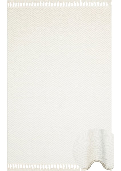 Paola Beyaz Geometrik Etnik Modern Desenli Mikro Hav Vermeyen Leke Tutmayan Kolay Temizlenen Yumuşak Makine Salon Yolluk Mutfak Halı