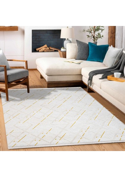 Geometrik Krem Pamuk Dikdörtgen Modern Desenli Pamuk Makinada Yıkanabilir Hav Toz Vermez Leke Tutmayan Kaymaz Taban Dijital Makine Baskı Salon Yolluk Mutfak Halı fiyatları