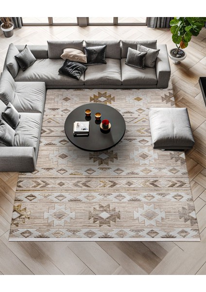 Bej Geometrik Etnik Modern Desenli Pamuk Makinada Yıkanabilir Hav Toz Vermez Leke Tutmayan Kaymaz Taban Dijital Makine Baskı Salon Yolluk Mutfak Halı fiyatları