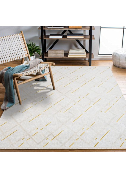 Geometrik Krem Pamuk Dikdörtgen Modern Desenli Pamuk Makinada Yıkanabilir Hav Toz Vermez Leke Tutmayan Kaymaz Taban Dijital Makine Baskı Salon Yolluk Mutfak Halı fırsatları