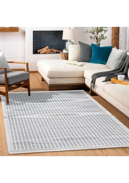 Çizgili Gri Pamuk Dikdörtgen Modern Desenli Pamuk Makinada Yıkanabilir Hav Toz Vermez Leke Tutmayan Kaymaz Taban Dijital Makine Baskı Salon Yolluk Mutfak Halı modelleri