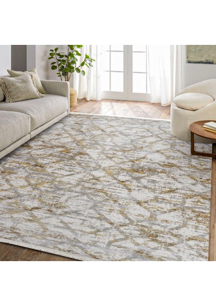 Sarı Geometrik Etnik Modern Desenli Pamuk Makinada Yıkanabilir Hav Toz Vermez Leke Tutmayan Kaymaz Taban Dijital Makine Baskı Salon Yolluk Mutfak Halı fırsatları