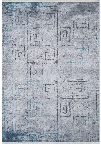 Humeynisehr Gri Modern Etnik Desenli Pamuk Makinada Yıkanabilir Hav Toz Vermez Leke Tutmayan Kaymaz Taban Dijital Makine Baskı Salon Yolluk Mutfak Halı