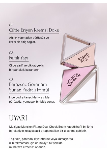 Allık ve Aydınlatıcı Paleti + Fırça Seti MUZIGAE MANSION Dual Cheek Beam Set (01 Pure Pink) indirimleri