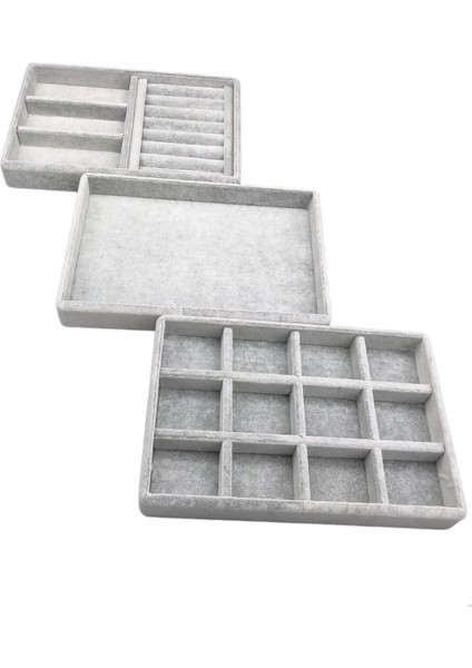 Süet Kumaş Gri Renk 3 Lü Takım Çekmeçe Içi Takı Standı