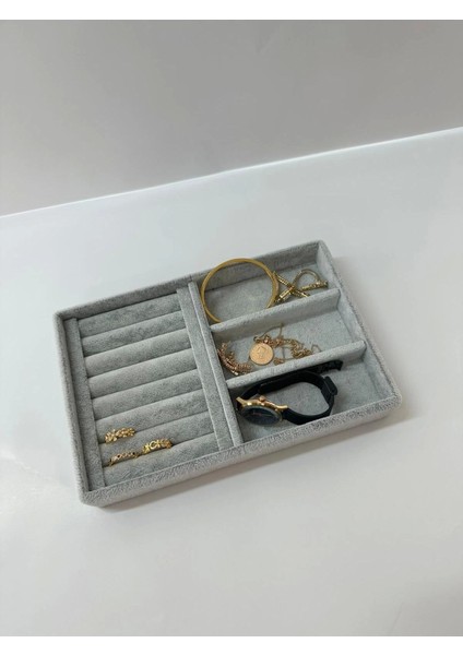 Süet Kumaş Gri Renk 3 Lü Takım Çekmeçe Içi Takı Standı fiyatları