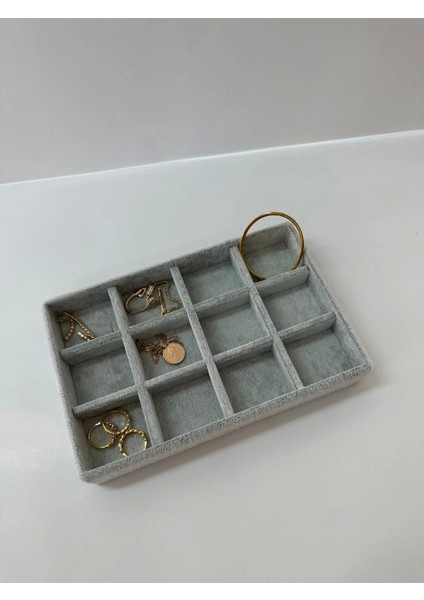 Süet Kumaş Gri Renk 3 Lü Takım Çekmeçe Içi Takı Standı fırsatları