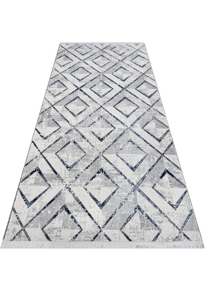 Melvina Geometrik Mavi Polyester Dikdörtgen Modern Desenli Akrilik Hav Vermeyen Leke Tutmayan Kolay Temizlenen Yumuşak Makine Salon Yolluk Mutfak Halı indirimleri