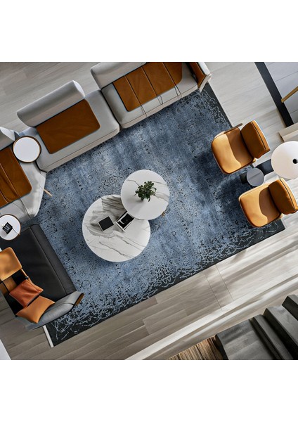 Lacivert Klasik Etnik Modern Desenli Pamuk Makinada Yıkanabilir Hav Toz Vermez Leke Tutmayan Kaymaz Taban Dijital Makine Baskı Salon Yolluk Mutfak Halı modelleri