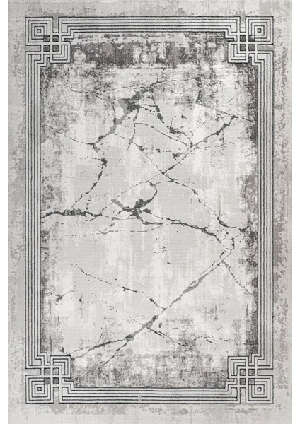 Gri Çerçeveli Etnik Modern Desenli Pamuk Makinada Yıkanabilir Hav Toz Vermez Leke Tutmayan Kaymaz Taban Dijital Makine Baskı Salon Yolluk Mutfak Halı
