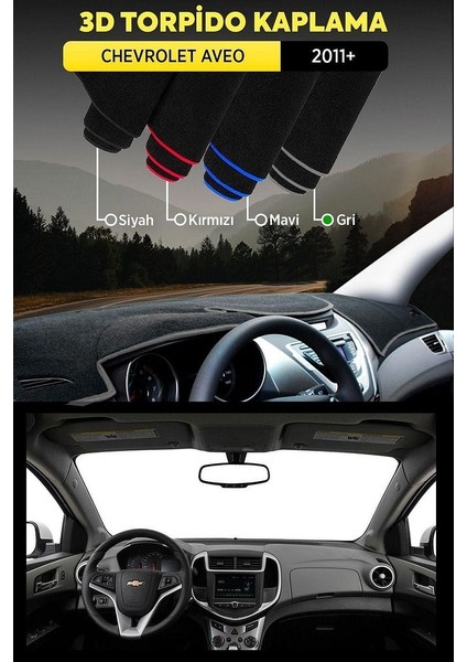 Chevrolet Aveo (2011+) 3D Torpido Koruma Kılıfı - Ön Göğüs Kaplama - Gri Şerit