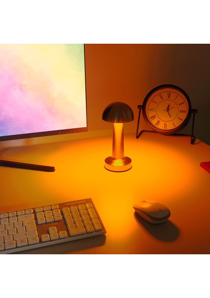 Dokunmatik Mantar Masa Lambası 3 Işık Renkli Şarjlı Dokunmatik Dekoratif Masa Lambası Metal