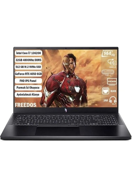 Nitro V 15 I7-13620H 32 GB 512 GB SSD Rtx 4050-6 GB 15.6" Fhd IPS 144Hz Freedos NH.QNBEY.002+325