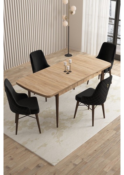 Mazaka Meşe Desen 80X132 Açılabilir Mdf Masa Yemek Odası Takımı, Mutfak Takımı 4 Adet Sandalye fiyatları