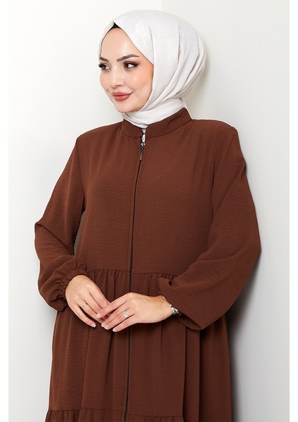 Kat Detaylı Fermuarlı Ferace 1586 - Kahve fiyatları