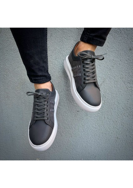 Gri Ithal Suni Deri Yüksek Taban Günlük Bağcıklı Erkek Sneaker Ayakkabı MRT00733 fiyatları