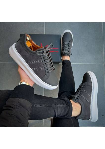 Gri Ithal Suni Deri Yüksek Taban Günlük Bağcıklı Erkek Sneaker Ayakkabı MRT00733 modelleri