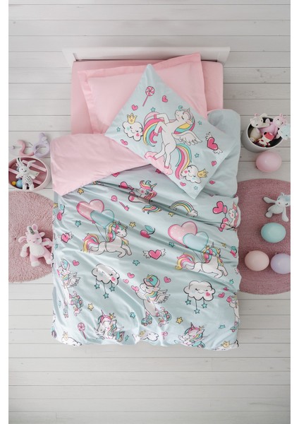 Junior Tek Kişilik Lastikli Çarşaflı Nevresim Takımı Twinka Pembe