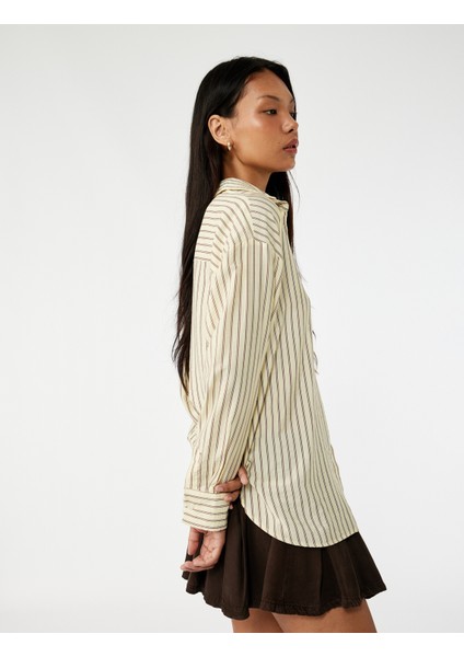 Düğmeli Uzun Kollu Klasik Yaka Oversize Viskon Gömlek