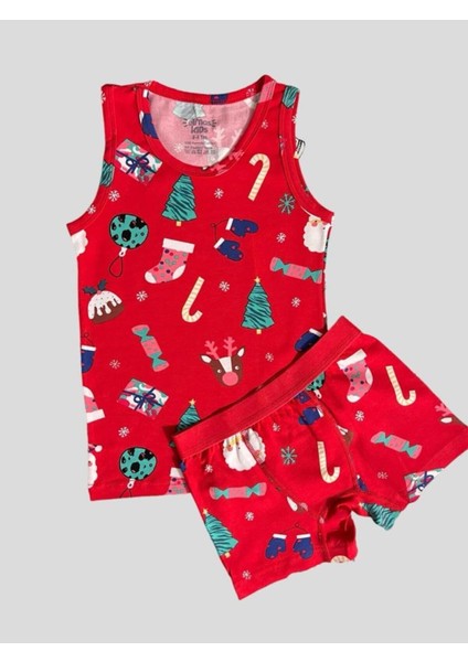 Erkek Çocuk Pamuklu Yeni Yıl Temalı Çam Ağacı Desenli Kutulu Atlet Boxer Takımı fiyatları