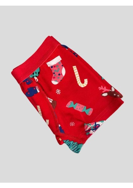 Erkek Çocuk Pamuklu Yeni Yıl Temalı Çam Ağacı Desenli Kutulu Atlet Boxer Takımı modelleri
