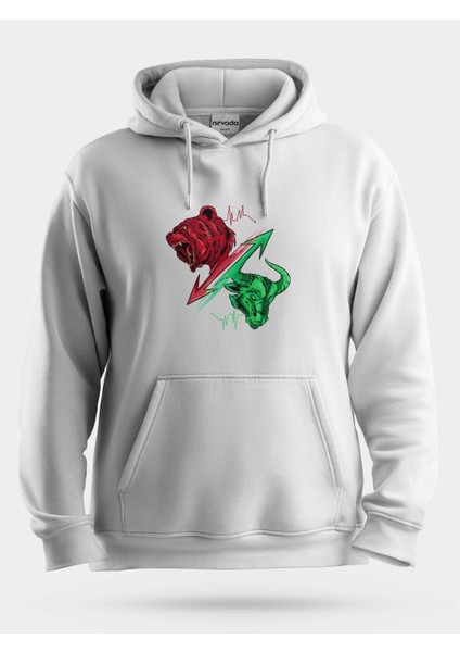 Kripto Ayı Boğa Baskılı Unisex Kapüşonlu Sweatshirt