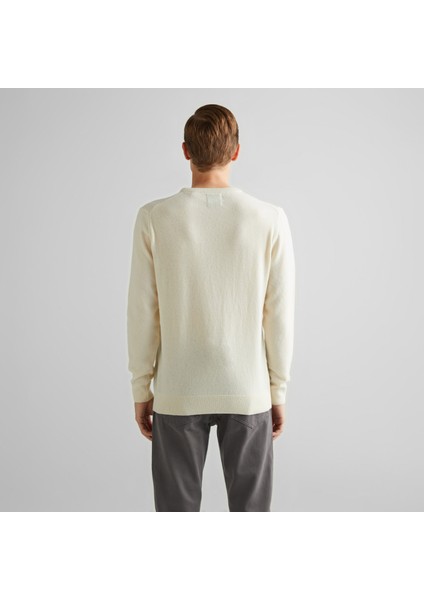 Erkek Krem Regular Fit Bisiklet Yaka Yün Kazak fiyatları