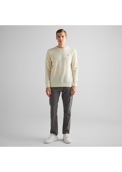 Erkek Krem Regular Fit Bisiklet Yaka Yün Kazak modelleri